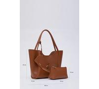 Tan SHK108 faux leather women hand and shoulder bag with wallet and makeup bag