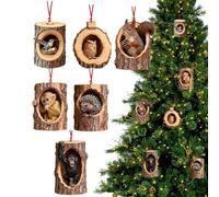 Tanakeji Décorations De Noël pour Sapin | 2D en Acrylique à Thème Animal avec 6 Pièces,Pendentif Animal pour Arbre de Noël - pour Mur Jardin Cour Allée Rebord De Fenêtre Chambre À Coucher