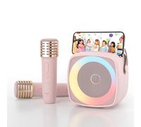 TANALAZ Machine Karaoké 2 Microphones pour Garçons Filles, Enfants Adultes Enceinte Bluetooth Portable avec Support Téléphone, Enceinte avec Lumières LED et Changer de Voix pour Fêtes à Domicile