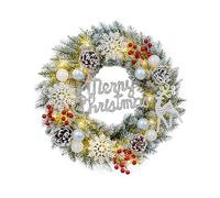 Tanant Couronne de Noël Pré-éclairée pour Porte D'entrée, Grande Couronne de Noël éclairée avec Boules de Noël Blanches Argentées pour Cheminée, Fenêtre, Centre de Table Extérieur,