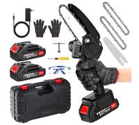 TANBABY Mini tronçonneuse sans fil 6"" 600W - double chaîne, 2x batteries Makita 2000mAh, coupe 12 cm