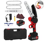 TANBABY Mini tronçonneuse sans fil 8"" 21V 3000mAh - 800W 2 chaînes 45-60 min utilisation à une main