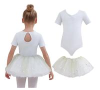 Tancefair Filles Ballet vêtements Paillettes Robe de Ballet Enfants Ballet Justaucorps Ballet Costume Manches Courtes Danse Justaucorps avec Paillettes Jupe Tutu