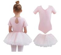 Tancefair Robe de Ballet Danse Filles Ballet vêtements Robe de Ballet Enfants Manches Courtes Danse Justaucorps avec Jupe Tutu