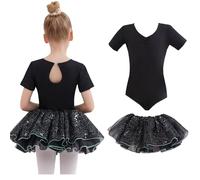 Tancefair Robe de Ballet Danse Filles Ballet vêtements Robe de Ballet Enfants Manches Courtes Danse Justaucorps avec Jupe Tutu