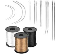 TANCUDER 14 PCS Aiguille Couture Main Cuir Aiguilles à Coudre Main et 3 Rouleaux de Fil de Nylon Kit Couture Cuir Différentes Aiguilles pour Perruques Tricot Canapés Artisanat(Noir + Marron + Blanc)