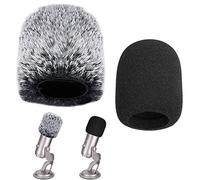 TANCUDER 2 PCS Bonnette Microphone Anti Vent Mousse Fourrure Artificielle Housse de Micro Casque Rode Couvre Mousse Anti Bruit Micro Cravate pout Yeti Pro Condenser Blue Microphone, Noir et Gris