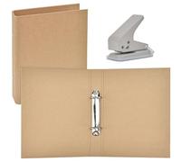 TANCUDER 2 PCS Classeur A5 en Papier Kraft, Classeur A5 Rechargeable Classeurs à Anneaux Kraft avec 2 Anneaux Classeur à Anneaux a5 avec Perforatrice pour Carnet Scrapbooking Dossier Photo