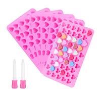 TANCUDER 6 PCS Moule à Bonbons Silicones Moule en Forme de Coeur Silicone Anti-adhésif Moule à Chocolat Silicone avec 2 Compte-gouttes de 5ml, Moules en Silicones pour Glaçons Gelée Biscuits Gâteau