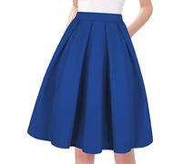 Tandisk Jupe midi évasée plissée imprimée vintage avec poches pour femme, bleu, Taille L
