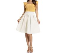 Tandisk Jupe midi plissée évasée plissée avec poches pour femme, blanc, Taille XL