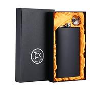 TANEAXON Flasque à whisky de poche en acier inoxydable avec entonnoir et boîte de qualité supérieure Noir mat 340 ml