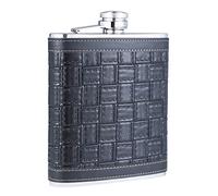 TANEAXON Flasque à Whisky en Acier Inoxydable Grande Capacité avec Emballage en Cuir Motif carré Noir 530 ml