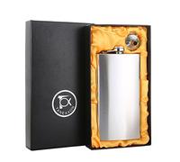 TANEAXON Flasque classique en acier inoxydable argenté pour liqueur avec entonnoir et boîte de qualité supérieure 340 ml