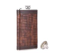 TANEAXON Flasque de poche en cuir de crocodile avec entonnoir et boîte - 355 ml - En acier inoxydable et anti-fuite