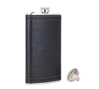 TANEAXON Flasque de Poche en Cuir PU avec Entonnoir et Boîte Acier Inoxydable Noir 340 ml