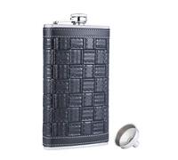 TANEAXON Flasque de Poche en PU Cuir avec Entonnoir Acier Inoxydable et Boîte Motif Carré 340 ml