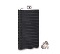 TANEAXON Flasque de Poche en PU Cuir avec Motif 3D Noir 340 ml avec Entonnoir et Boîte - Acier Inoxydable et étanche