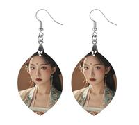 Tang Dynasty Noble Consort Boucles d'oreilles en bois pour femme, bijoux vintage élégants en bois, boucles d'oreilles légères pour mariage, fête, cadeau quotidien, Apricot shaped, Bois, Bois.
