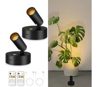 Tang MW Lot de 2 spots d'intérieur sans fil avec télécommande, à DEL à piles, avec minuteur, à intensité variable et à coller sur le mur pour œuvres d'art végétales