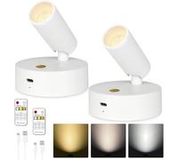 Tang MW Lot de 2 spots d'intérieur sans fil avec télécommande, à DEL à piles, avec minuteur, à intensité variable et à coller sur le mur pour œuvres d'art végétales