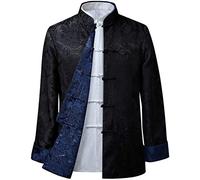 Tang Suit Costume de kung Fu à manches longues pour homme - Uniforme chinois traditionnel - Tenue de méditation et d'exercice - Bleu - Noir , Large