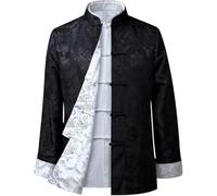 Tang Suit Hommes Kung Fu Martial Costume Manteau À Manches Longues Uniformes Chinois Traditionnels Costume Tai Chi Uniforme Manteau Tops Zen Méditation Exercice Vêtements, Black1, XL