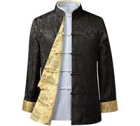 Tang Suit Hommes Kung Fu Martial Costume Manteau À Manches Longues Uniformes Chinois Traditionnels Costume Tai Chi Uniforme Manteau Tops Zen Méditation Exercice Vêtements, Black3, 4XL
