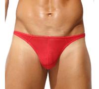 Tanga en soie glacée pour homme avec sac bombé (rouge XL)