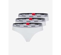 Tanga HUGO Cotton Stripe Logo blanc gris (3 unités) - XL