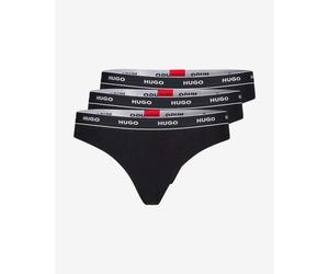 Tanga HUGO Cotton Stripe Logo noir (3 unités) - XL