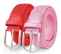 TANGCHAO 2 pièces Unisexe Tissu élastique Ceinture Élastique Tressée Stretch Belt Ceinture Étirable Pour les Hommes et les Femmes Plusieurs Couleurs Rouge + Rose 120cm