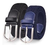 TANGCHAO 2 pièces Unisexe Tissu élastique Ceinture Élastique Tressée Stretch Belt Ceinture Étirable Pour les Hommes et les Femmes Plusieurs Couleurs noir + bleu 110cm