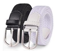 TANGCHAO 2 pièces Unisexe Tissu élastique Ceinture Élastique Tressée Stretch Belt Ceinture Étirable Pour les Hommes et les Femmes Plusieurs Couleurs noir + blanc 120cm