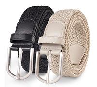 TANGCHAO 2 pièces Unisexe Tissu élastique Ceinture Élastique Tressée Stretch Belt Ceinture Étirable Pour les Hommes et les Femmes Plusieurs Couleurs noir + beige 130cm