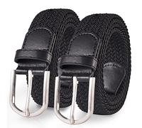 TANGCHAO 2 pièces Unisexe Tissu élastique Ceinture Élastique Tressée Stretch Belt Ceinture Étirable Pour les Hommes et les Femmes Plusieurs Couleurs noir + noir 105cm