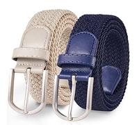 TANGCHAO 2 pièces Unisexe Tissu élastique Ceinture Élastique Tressée Stretch Belt Ceinture Étirable Pour les Hommes et les Femmes Plusieurs Couleurs bleu + beige 105cm