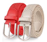 TANGCHAO 2 pièces Unisexe Tissu élastique Ceinture Élastique Tressée Stretch Belt Ceinture Étirable Pour les Hommes et les Femmes Plusieurs Couleurs Rouge + Beige 105cm