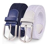 TANGCHAO 2 pièces Unisexe Tissu élastique Ceinture Élastique Tressée Stretch Belt Ceinture Étirable Pour les Hommes et les Femmes Plusieurs Couleurs blanc + bleu 110cm