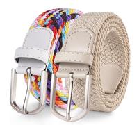 TANGCHAO 2 pièces Unisexe Tissu élastique Ceinture Élastique Tressée Stretch Belt Ceinture Étirable Pour les Hommes et les Femmes Plusieurs Couleurs Multicolore + Beige 100cm