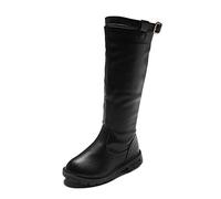 TangDao Bottes d'Hiver en Cuir Hauteur Genou avec Fermeture Éclair pour Fille Bottes de Neige Chaud Fille Femme (Noir Intérieur de coton -Taille 27)