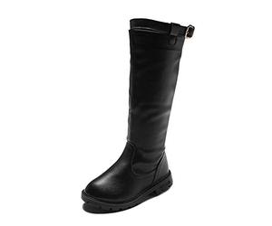 TangDao Bottes d'Hiver en Cuir Hauteur Genou avec Fermeture Éclair pour Fille Bottes de Neige Chaud Fille Femme (Noir Intérieur de coton -Taille 26)