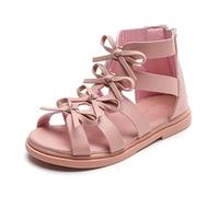 TangDao Sandales Cuir Décontractées pour Filles Été Sandales Plates Romaines avec Fermeture Éclair de Filles Comfort et Casual EU 27 Rose