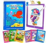 Tangdudu 6 pc Livre Coloriage eau Magique Réutilisable Livre Coloriage Magique avec 6 Stylo à eau, Jouets Educatifs Sans Salissures Jouets de Voyage Livre d'Activités pour Garçons et Filles 3 2 1