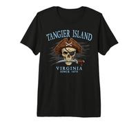 Tanger Island Virginia Pirate Skull Since 1670 Cyan T-Shirt Haut de Gamme