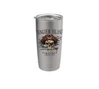 Tanger Island Virginia Pirate Skull Since 1670 Noir Gobelet isotherme en acier inoxydable double paroi