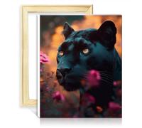 TANGFEIY Kit de peinture à l'huile par numéros Panthère noire fleurie Kit de peinture à l'huile par numéros pour adultes Photos pour décoration murale de la maison SANS cadre (60x75cm)