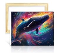 TANGFEIY Kit de peinture à l'huile Peinture par numéro Galaxies Baleines bleues sur toile Peinture adultes avec pinceaux et pigment acrylique sur toile Cadre DIY (30x40cm)