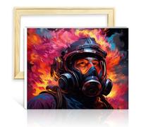 TANGFEIY Kit de peinture numérique à l'huile de pompier pour adultes, numéro acrylique avec pinceaux, œuvre d'art créative pour décoration intérieure avec cadre (30 x 40 cm)