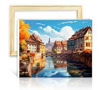 TANGFEIY Kit de peinture par numéros illustration Strasbourg Peinture par numéros pour enfants avec pinceaux et pigment acrylique sur toile pour décoration murale de la maison Cadre DIY (30x40cm)
